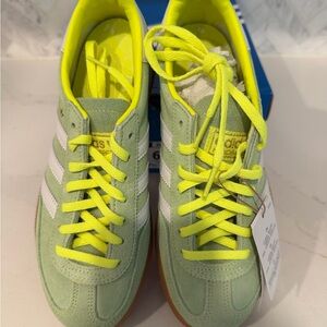 adidas Low-Top Suede Sneakers in Mint Green and Neon Yellow 6W